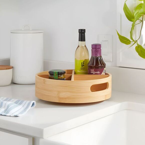 Brightroom - Bamboo 4 Compartment Lazy Susan Turntable with Div Yellow - Picture 4 of 4